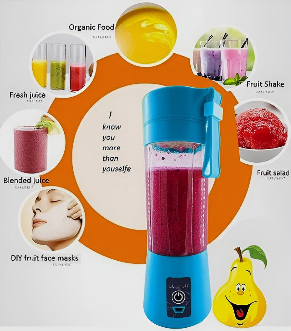 Portable Blender 380ml – Rechargeable USB Personal Smoothie Maker with 6 Blades