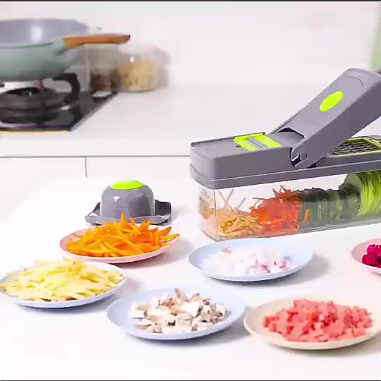 16-in-1 Multifunctional Vegetable Chopper & Slicer – Manual Food Cutter with Colander & Storage Container