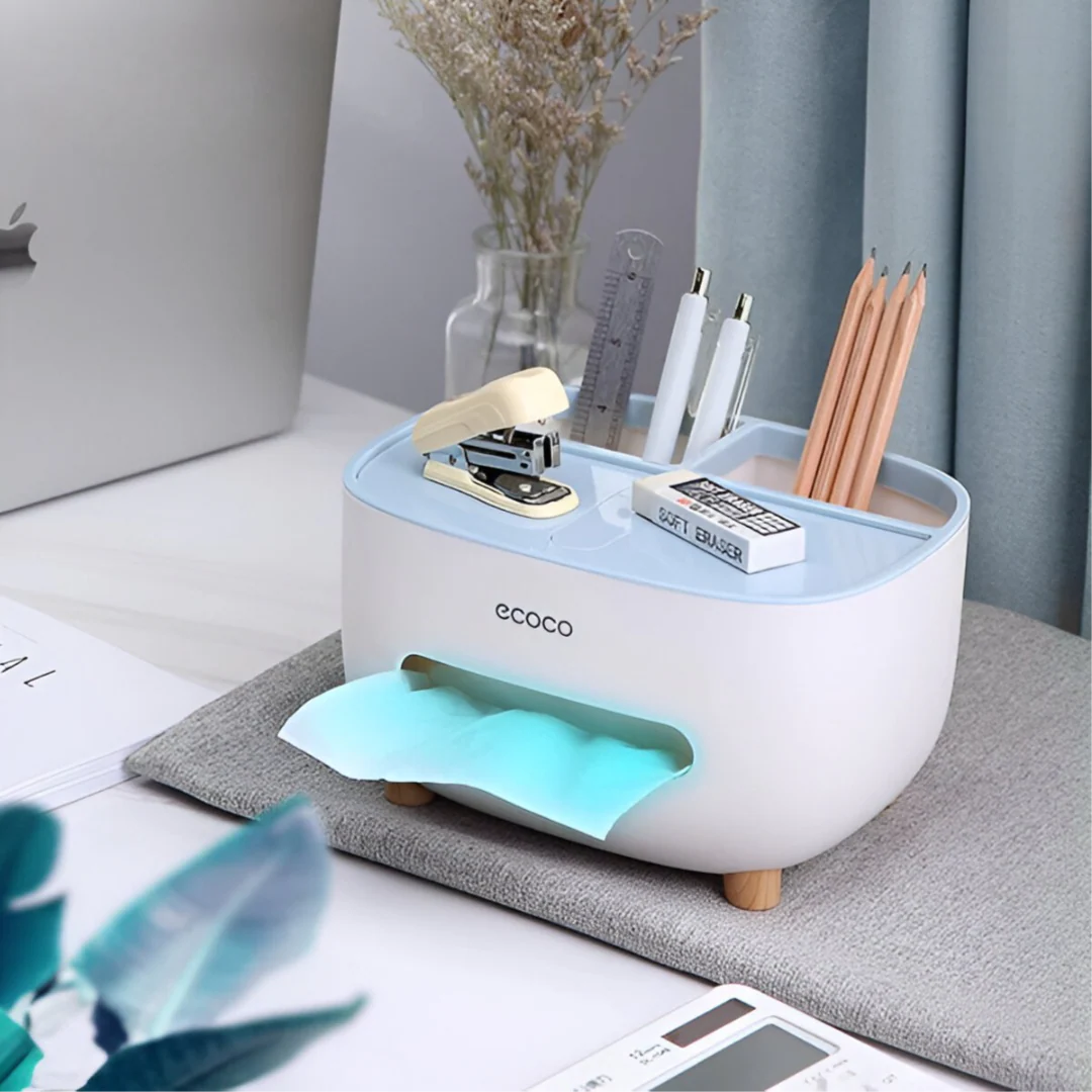 Ecoco Tissue Box with Storage Drawer – Multifunctional Desk Organizer for Home & Office