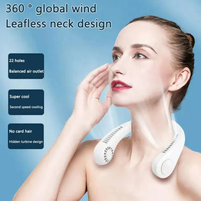 Portable Bladeless Neck Cooler – Hands-Free 360° Airflow USB Rechargeable Neck Fan 1200mAh