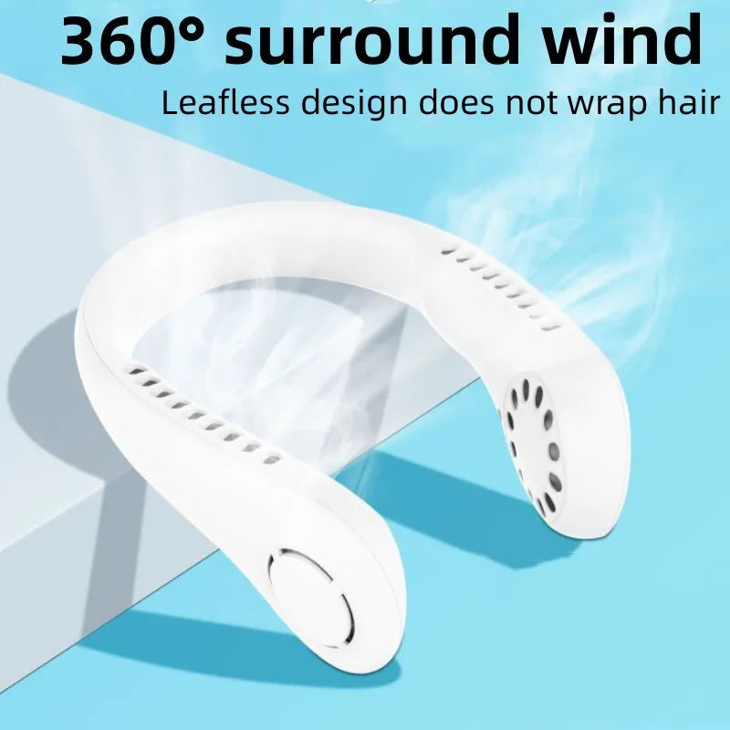 Portable Bladeless Neck Cooler – Hands-Free 360° Airflow USB Rechargeable Neck Fan 1200mAh