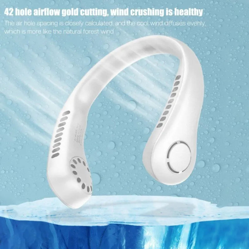 Portable Bladeless Neck Cooler – Hands-Free 360° Airflow USB Rechargeable Neck Fan 1200mAh