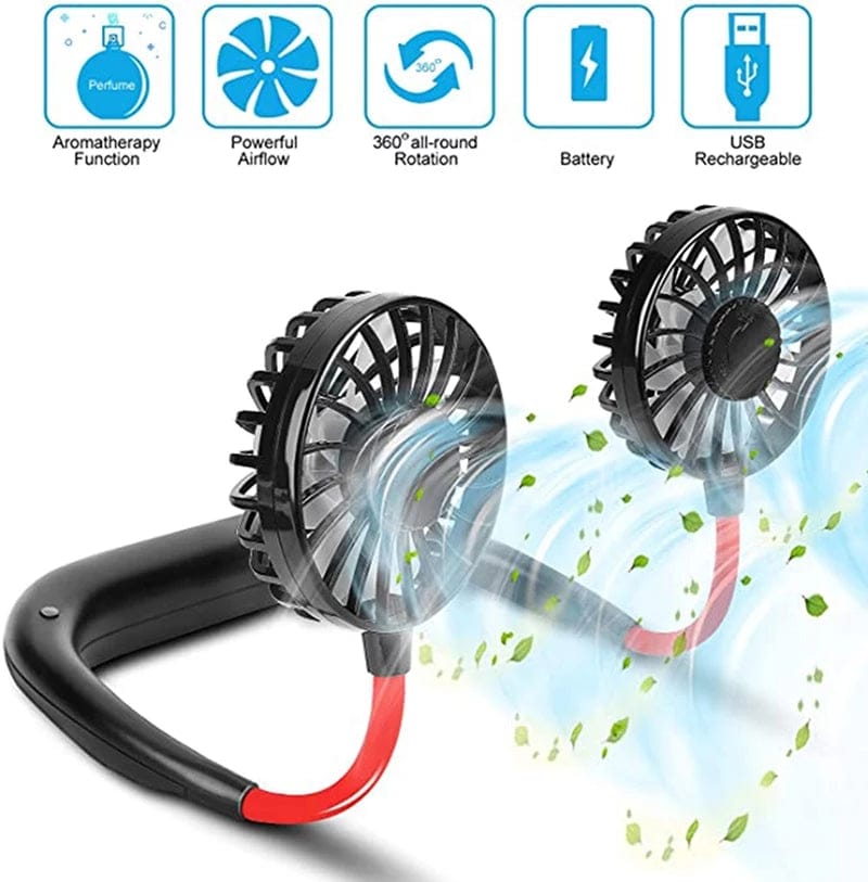 Portable Neck Fan – 360° Rotating Hands-Free USB Rechargeable Wearable Cooling Fan (Random Color)