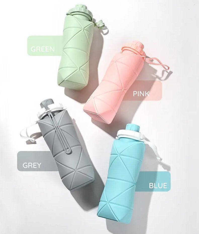 600ML Silicone Foldable Water Bottle – Collapsible, Leak-Proof Travel Bottle