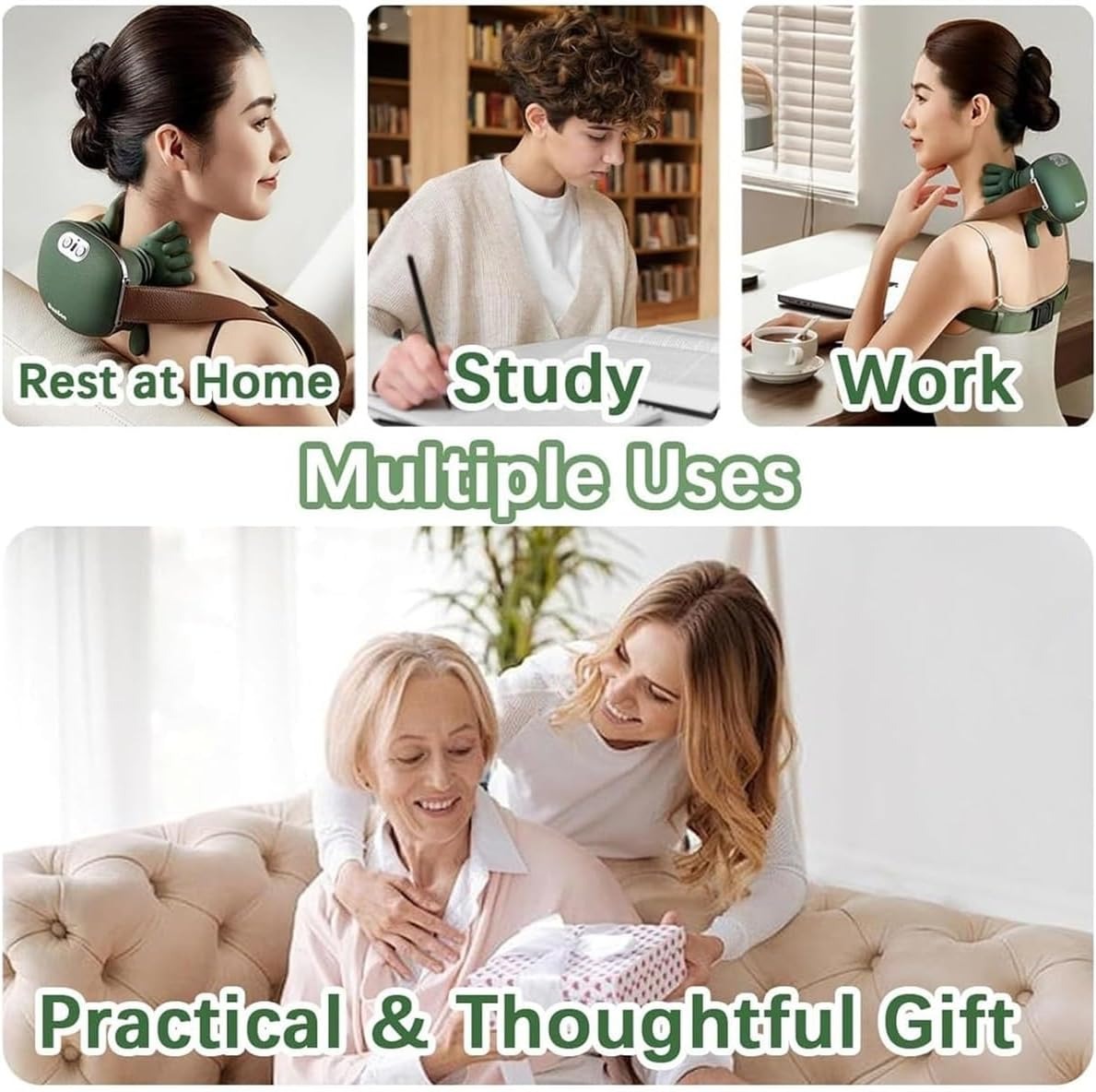 Smart Neck Massager – Heated Deep Kneading Shoulder & Back Massager with Adjustable Intensity