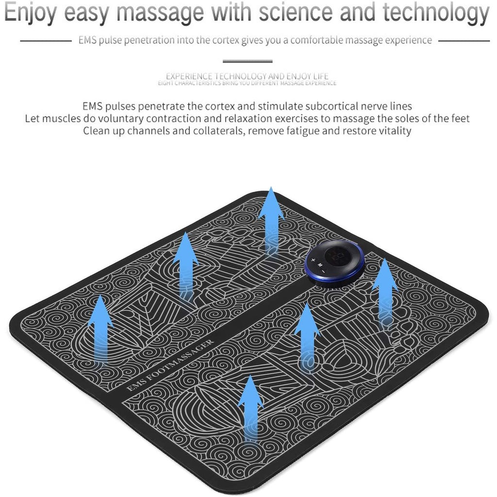 EMS Electric Foot Massager Mat – Smart Display USB Rechargeable Foot Massage Pad