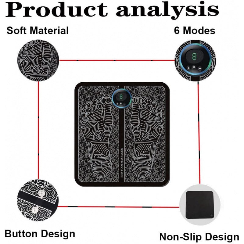 EMS Electric Foot Massager Mat – Smart Display USB Rechargeable Foot Massage Pad