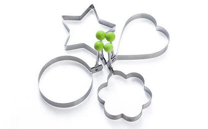 Pack of 4 Stainless Steel Egg Molds – Star, Heart, Flower & Round Egg Shapers