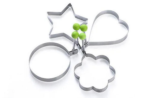 Pack of 4 Stainless Steel Egg Molds – Star, Heart, Flower & Round Egg Shapers