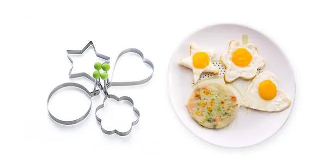 Pack of 4 Stainless Steel Egg Molds – Star, Heart, Flower & Round Egg Shapers