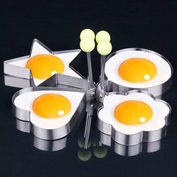Pack of 4 Stainless Steel Egg Molds – Star, Heart, Flower & Round Egg Shapers