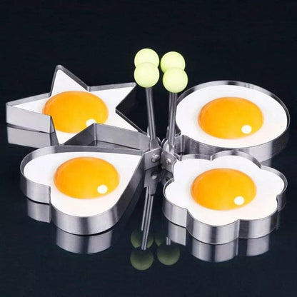 Pack of 4 Stainless Steel Egg Molds – Star, Heart, Flower & Round Egg Shapers