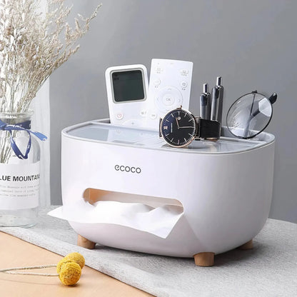 Ecoco Tissue Box with Storage Drawer – Multifunctional Desk Organizer for Home & Office