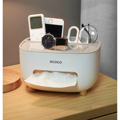 Ecoco Tissue Box with Storage Drawer – Multifunctional Desk Organizer for Home & Office