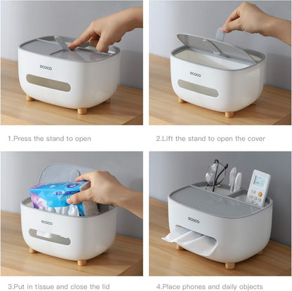 Ecoco Tissue Box with Storage Drawer – Multifunctional Desk Organizer for Home & Office