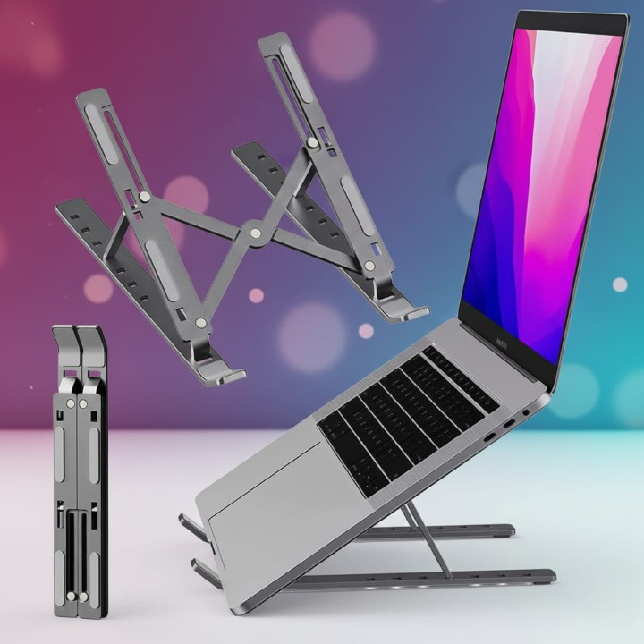 Adjustable Metal Laptop Stand – Foldable Portable Laptop Holder with Cover