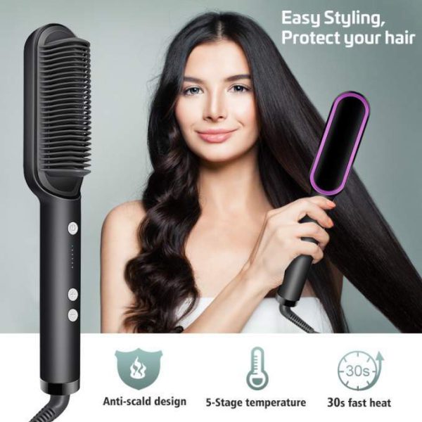 Professional Hair Straightener Brush – Ceramic Heated Comb with 5 Temperature Settings