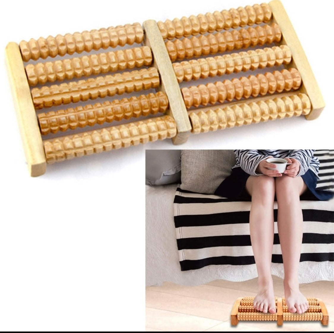 Traditional Wooden Roller Foot Massager – Durable Natural Wood Design for Relaxation & Daily Foot Care