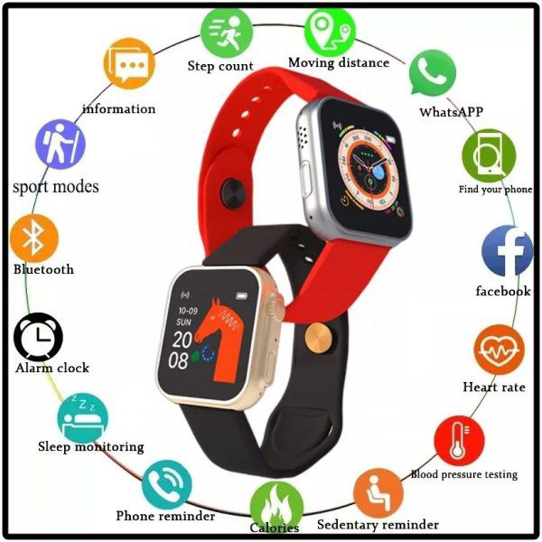 D20 Ultra Smart Watch – Heart Rate & Blood Pressure Monitor, Fitness Tracker with Smart Notifications