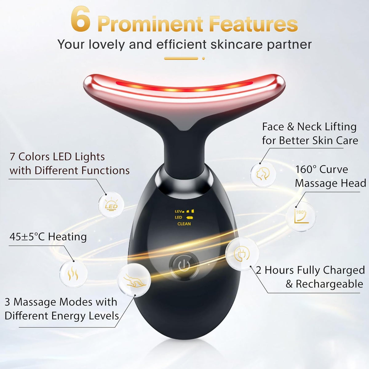 Rechargeable Face Massager – 3 Modes 45°C Warming Facial Beauty & Skin Care Device