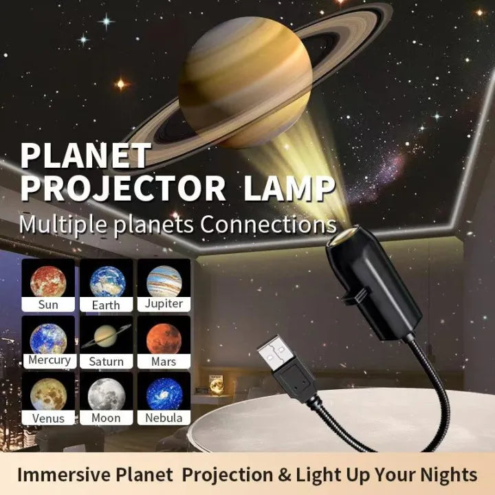 USB Moon & Earth Projector Light – 360° Flexible Gooseneck with 3 Interchangeable Film Slides
