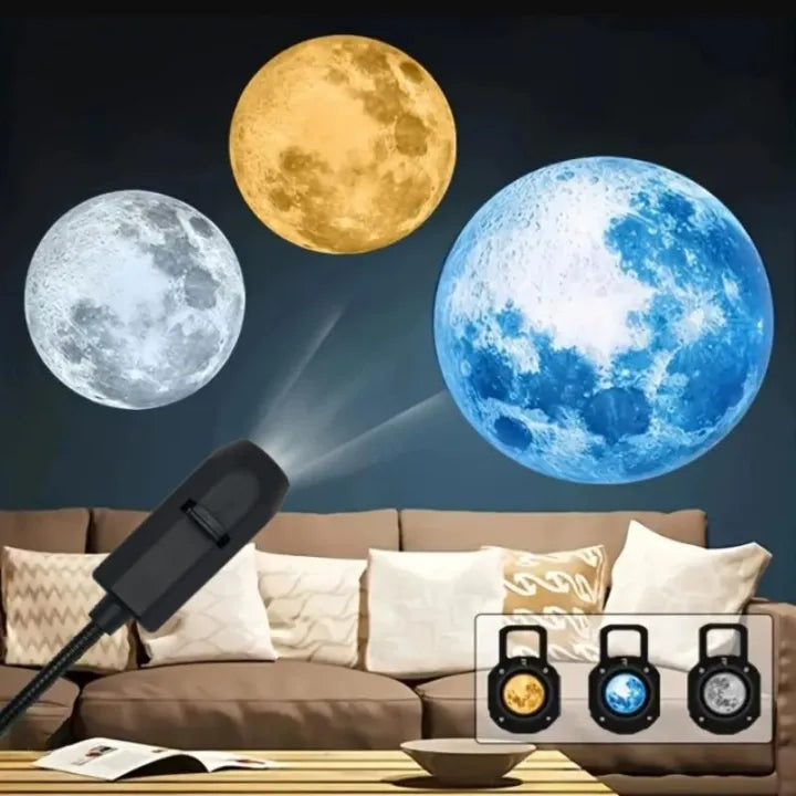 USB Moon & Earth Projector Light – 360° Flexible Gooseneck with 3 Interchangeable Film Slides