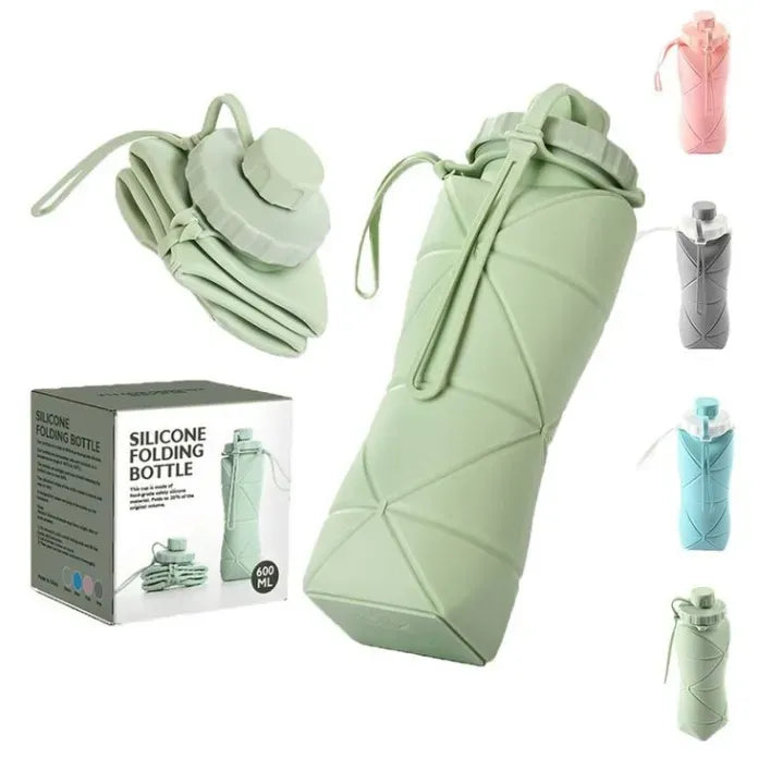 600ML Silicone Foldable Water Bottle – Collapsible, Leak-Proof Travel Bottle