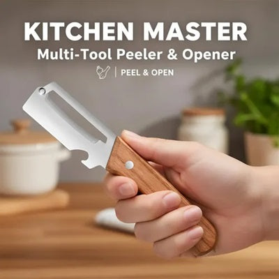 3-in-1 Stainless Steel Kitchen Peeler – Multi-Functional Vegetable Peeler with Wooden Handle & Bottle Opener