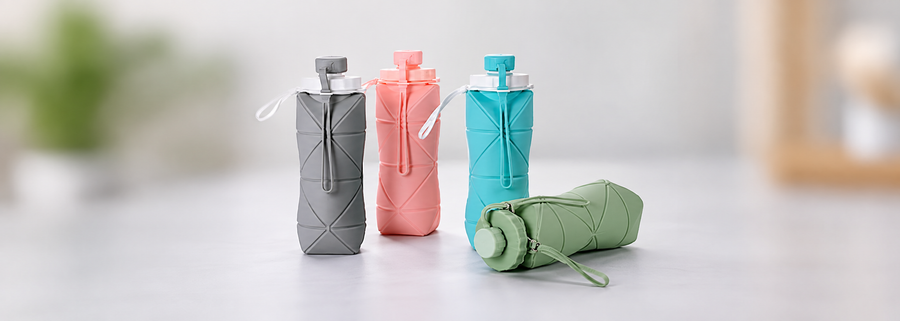 Silicone Foldable Water Bottle 600ml – Portable Travel Collapsible Bottle for Gym, Office & Outdoor Use