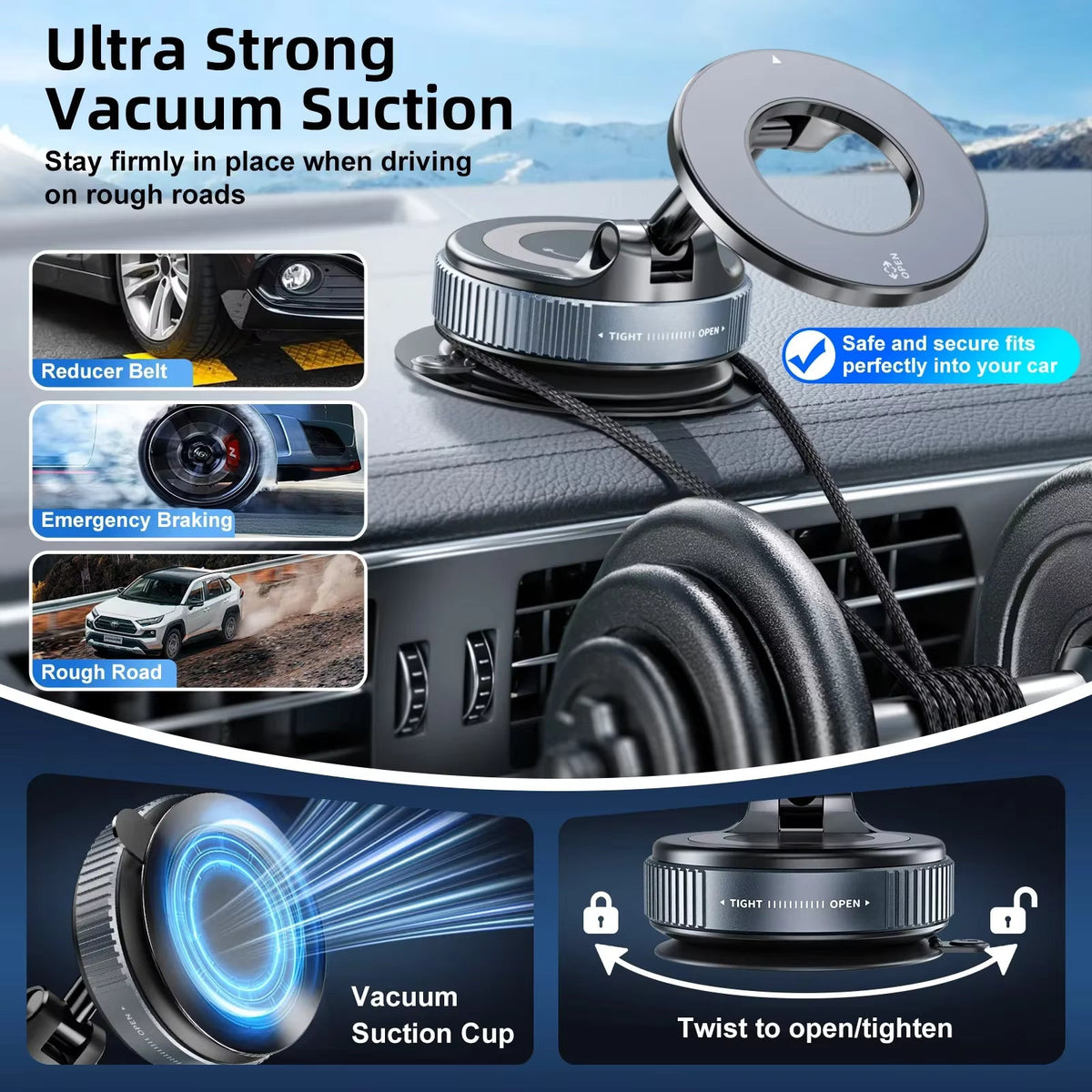 360° Rotating Magnetic Car Phone Holder – Strong Suction Dashboard Mount